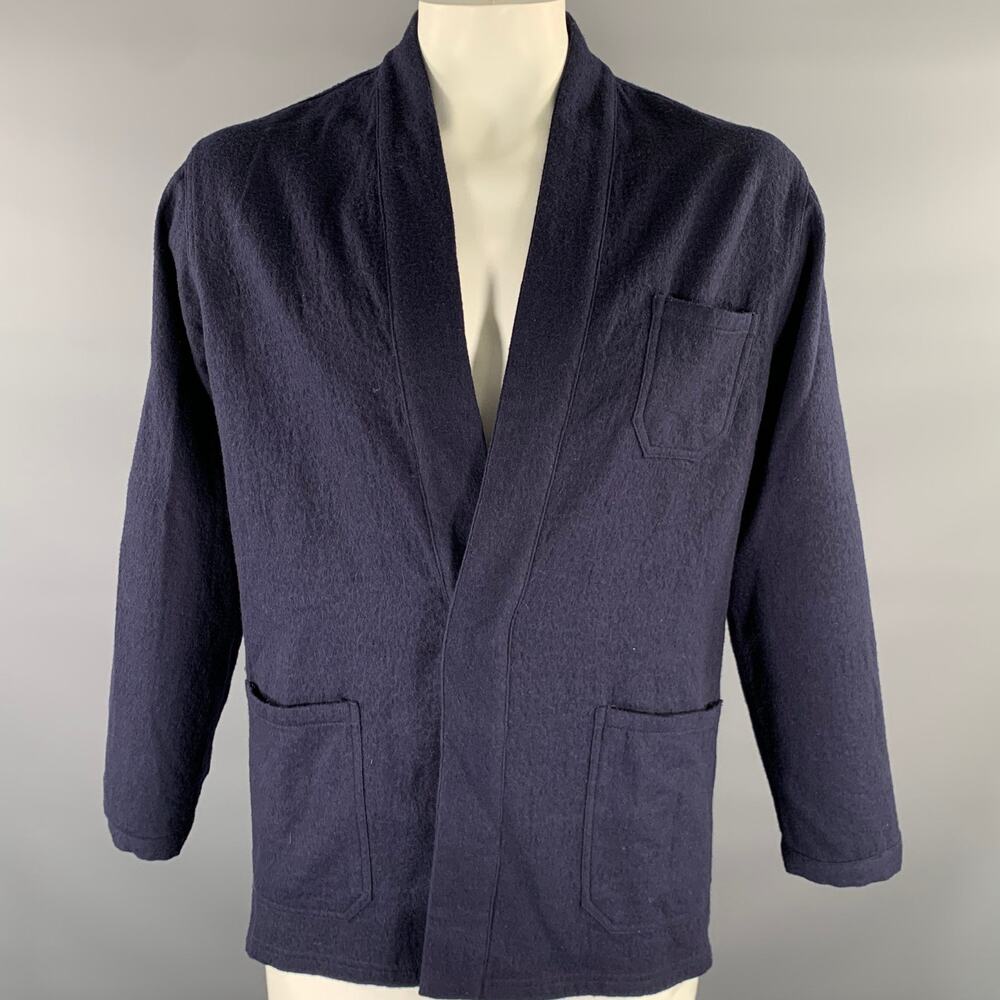 THE LOST EXPLORER Chest Size L Navy Distressed Wool  Cotton Shawl Jacket
